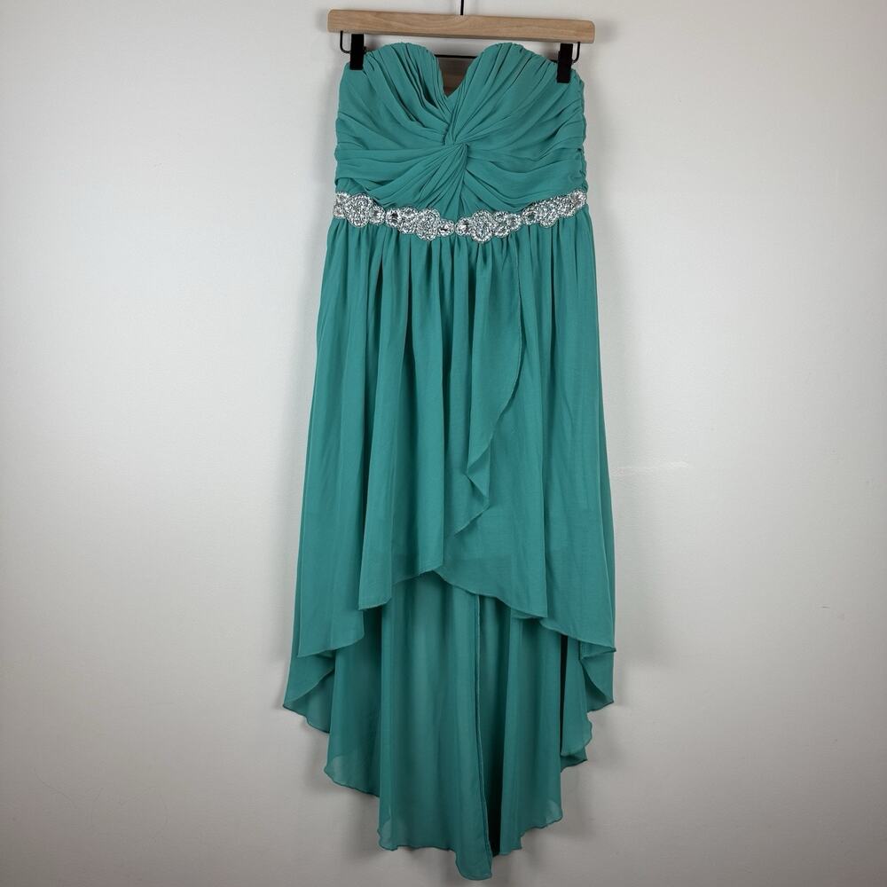 Y2K Jodi Kristopher Green Chiffon Fairycore Dress Size 7 Small Embellised Formal